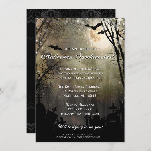 Halloween Full Moon Graveyard Party nodiging Kaart (Voorkant / Achterkant)