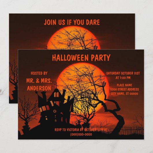 Halloween Full Moon Hauned House Horror Night Kaart (Voorkant / Achterkant)