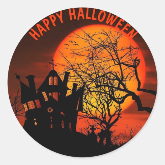 Halloween Full Moon Haunted House Horror Night Cla Ronde Sticker (Voorkant)