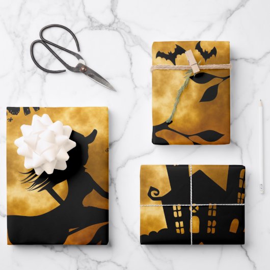 Halloween Full Moon Witch Spooky House Inpakpapier Vel (Voorkant)