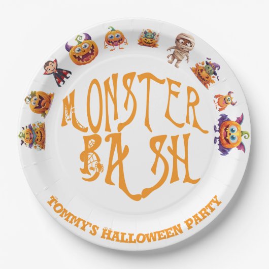 Halloween Fun Monster Bash Papieren Bordje (Voorkant)