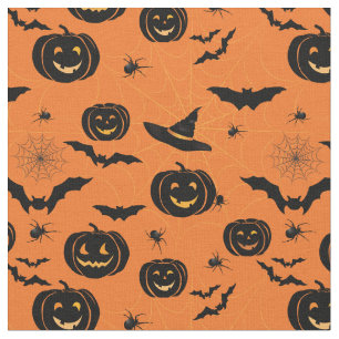 Halloween Fun Pumpkins & Witch Petten Pattern Stof