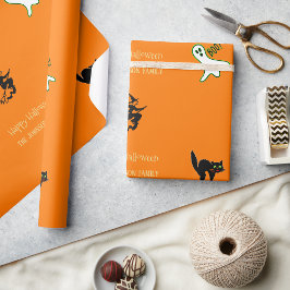 Halloween Fun Spooky Cat Ghost Witch Aangepaste Te Cadeaupapier