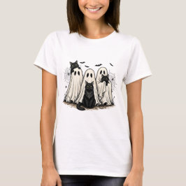 Halloween Fun T-Shirt - Ghost and Black Cats