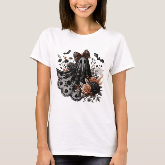 Halloween Fun T-Shirt - Kantlijn Geest - Blk2 - He (Voorkant)