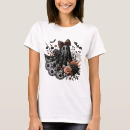 Halloween Fun T-Shirt - Lace Ghost - Blk2 - Fall
