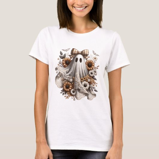 Halloween Fun T-shirt - Lace Ghost - Wht3 - Herfst (Voorkant)