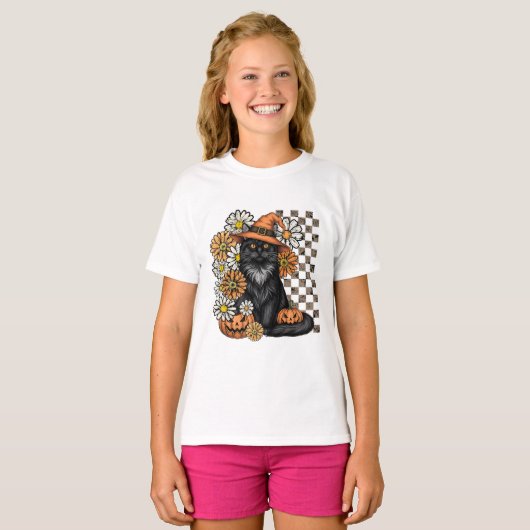Halloween Fun T-Shirt - Zwart Kat (Voorkant volledig)