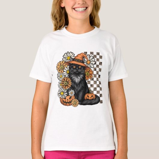 Halloween Fun T-Shirt - Zwart Kat (Voorkant)