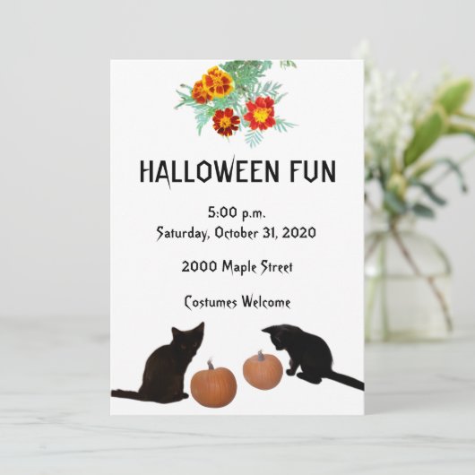 Halloween Fun Zwarte Kittens Pompoenen Marigolds Kaart (Staand voorkant)