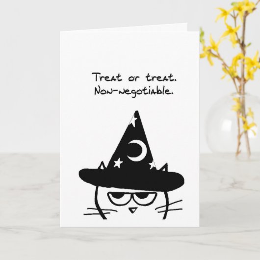 Halloween Funny - Angry Cat wil alleen lekkernijen Kaart (Gele Bloem)