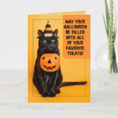Halloween Funny Black Cat in het Pet van de heks Feestdagen Kaart (Voorkant)