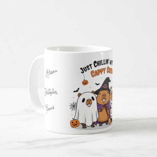 Halloween Funny Cappy Crew Design met uw namen Koffiemok (Voorkant links)