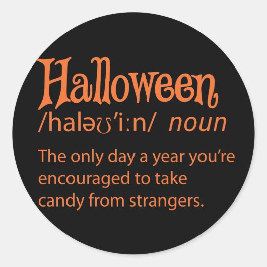 Halloween Funny Dictionary Definition Ronde Sticker (Voorkant)