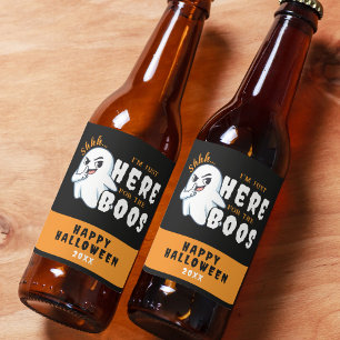 Halloween Funny Ghost Pun Just Here voor de boeken Bier Etiket