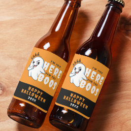 Halloween Funny Ghost Pun Just Here voor de boeken Bier Etiket