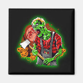 Halloween Funny Green Zombie Ax op Magnet (Voorkant)