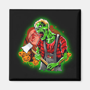 Halloween Funny Green Zombie Ax op Magnet