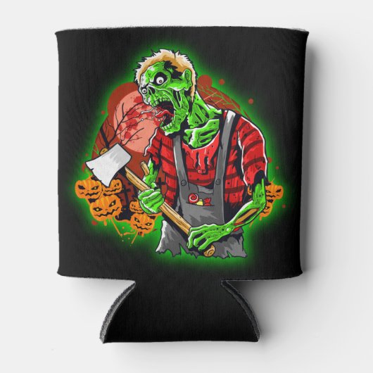 Halloween Funny Green Zombie Ax over Blikjeskoeler (Voorkant)