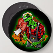 Halloween Funny Green Zombie Ax over Button (Voorkant /achterkant)