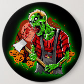 Halloween Funny Green Zombie Ax over Button (Voorkant)