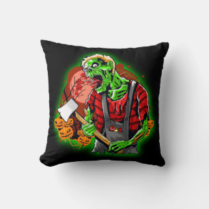 Halloween Funny Green Zombie Ax over Kussen