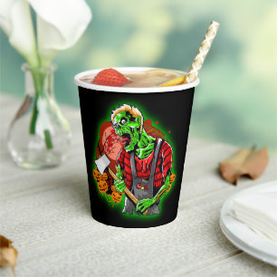 Halloween Funny Green Zombie Ax over Papieren Bekers