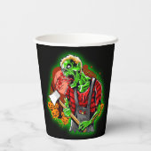 Halloween Funny Green Zombie Ax over Papieren Bekers (Achterkant)