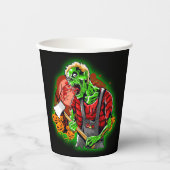 Halloween Funny Green Zombie Ax over Papieren Bekers (Voorkant)