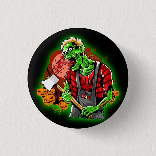 Halloween Funny Green Zombie Ax over Ronde Button 3,2 Cm (Voorkant)