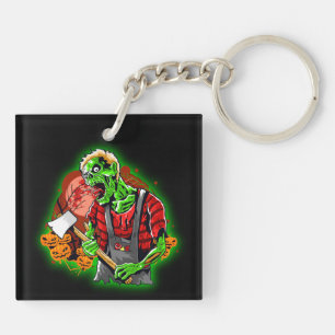 Halloween Funny Green Zombie Ax over Sleutelhanger