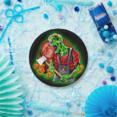 Halloween Funny Green Zombie Ax over Sleutelhanger Papieren Bordje (Feest)