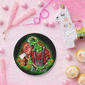 Halloween Funny Green Zombie Ax over Sleutelhanger Papieren Bordje (Feest)