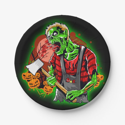 Halloween Funny Green Zombie Ax over Sleutelhanger Papieren Bordje (Voorkant)