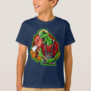 Halloween Funny Green Zombie Ax over T-shirt