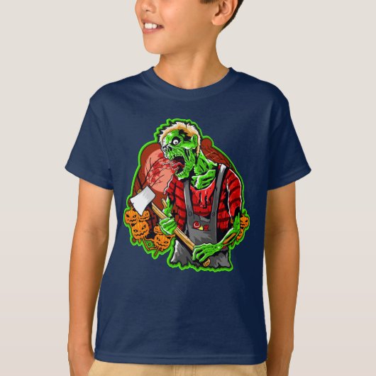 Halloween Funny Green Zombie Ax over T-shirt (Voorkant)