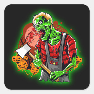 Halloween Funny Green Zombie Ax over Vierkante Sticker