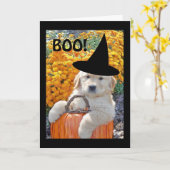 Halloween Funny Puppy Witch Wenskaart Kaart (Gele Bloem)