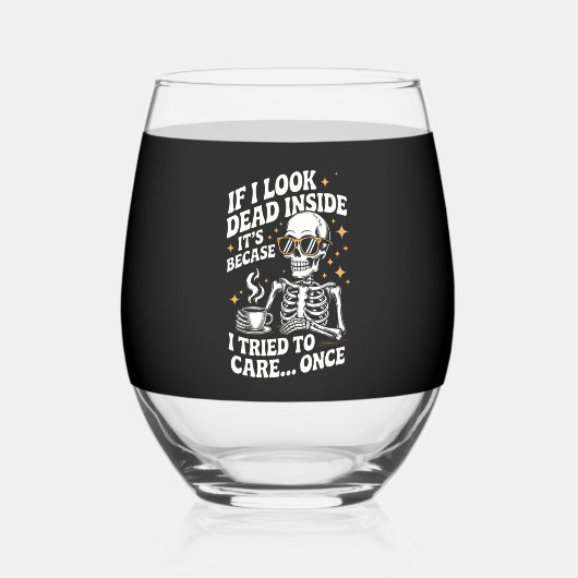 Halloween Funny Sarcastic Dead Inside Wijnglas Zonder Voet (Voorkant)