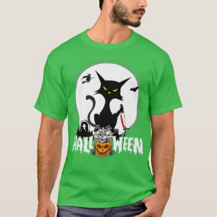Halloween Funny Scary Cat Pumpkin Moon Night T-shirt