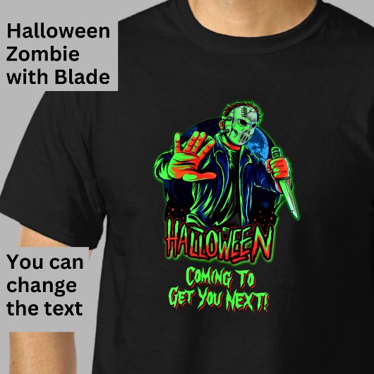 Halloween Funny Scary Zombie Mask Knife op Mannen T-shirt