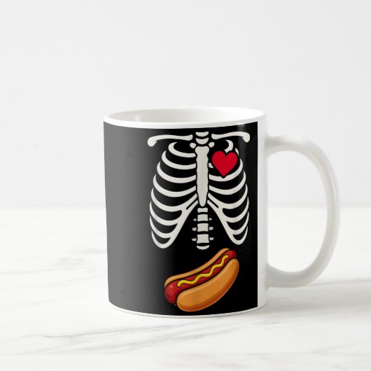 Halloween Funny Skeleton Ribcage Hotdog Food Lover Koffiemok (Rechts)