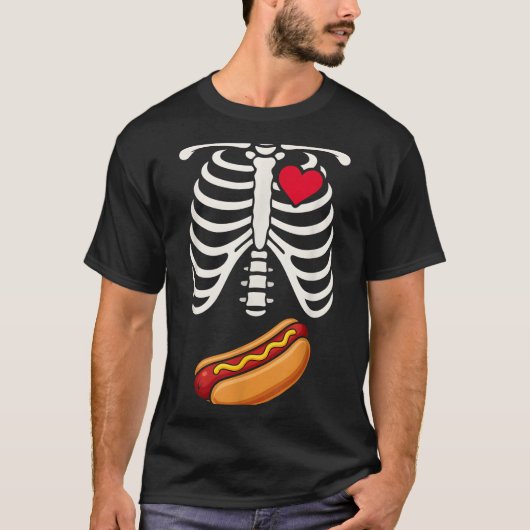 Halloween Funny Skeleton Ribcage Hotdog Food Lover T-shirt (Voorkant)