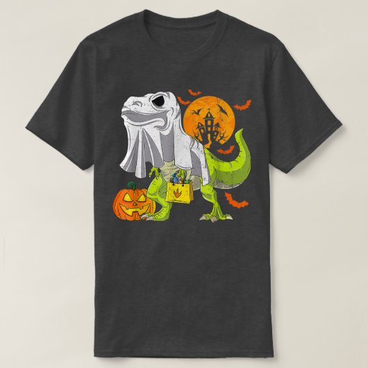 Halloween Funny Skeleton Riding Mummy Dinosaur T r T-shirt (Design voorkant)