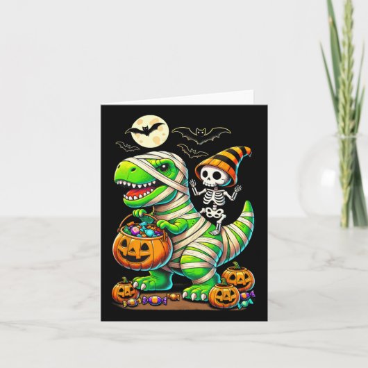 Halloween Funny T Rex Dinosaur Mummy Boys Trick Tr Kaart (Voorkant)