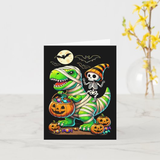 Halloween Funny T Rex Dinosaur Mummy Boys Trick Tr Kaart (Gele Bloem)