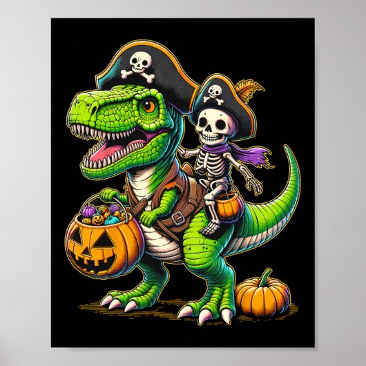 Halloween Funny T Rex Dinosaur Pirate Boys Trick T Poster (Voorkant)