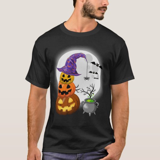 Halloween Funny Witch Pet Pumpkin T-shirt (Voorkant)