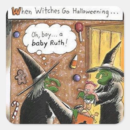 Halloween Funny Witches Trick or treat Vierkante Sticker (Voorkant)