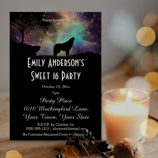 Halloween Galaxy Wolf kostuum Sweet 16 Verjaardag Kaart
